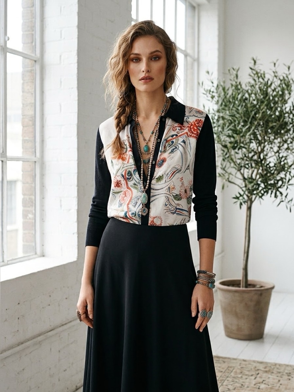 Salvatore Ferragamo Black Floral Silk Wool Button Cardigan - Small